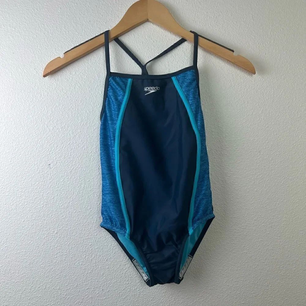 Speedo Big Girls 189765 Diamond Geo Splice One Piece Swimsuit Size 8